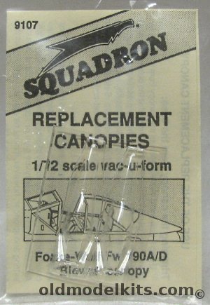 Squadron 1/72 (2) FW-190 A/D 'Blown' Replacement Canopies, 9107 plastic model kit